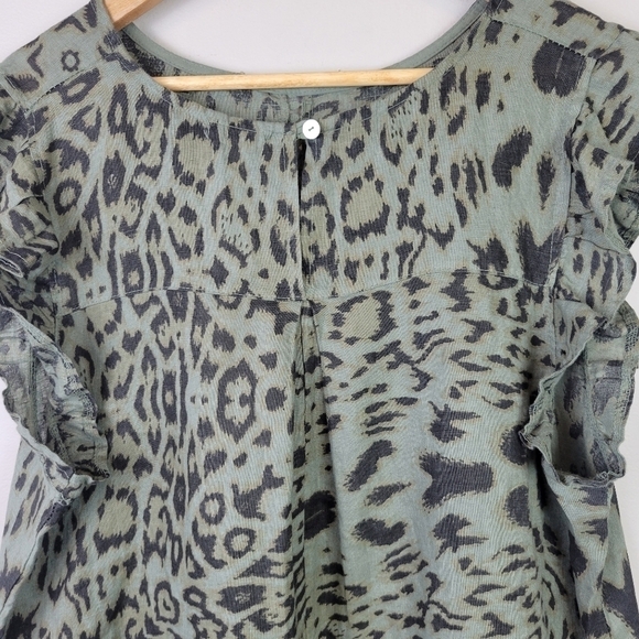 Lungo L'Arno Linen Animal Print Sleeveless Top Ruffle Green 1X NEW - Picture 4 of 9